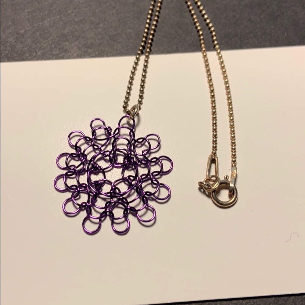 Handmade woven wire charm necklace